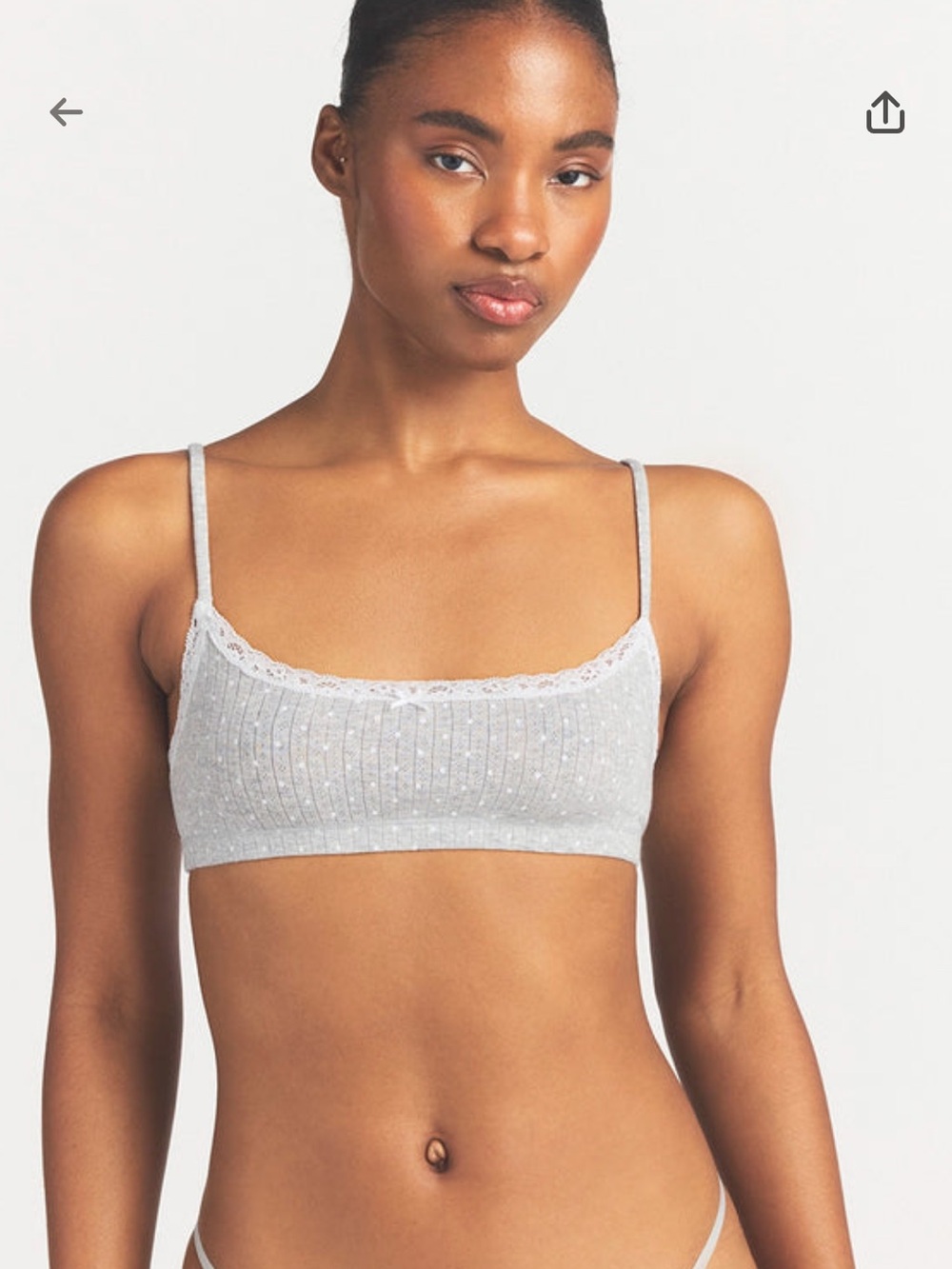 SKIMS LIGHTWEIGHT COTTON POINTELLE SCOOP
BRALETTE in Light Heather Grey Pin Dot - Picture 2 of 5